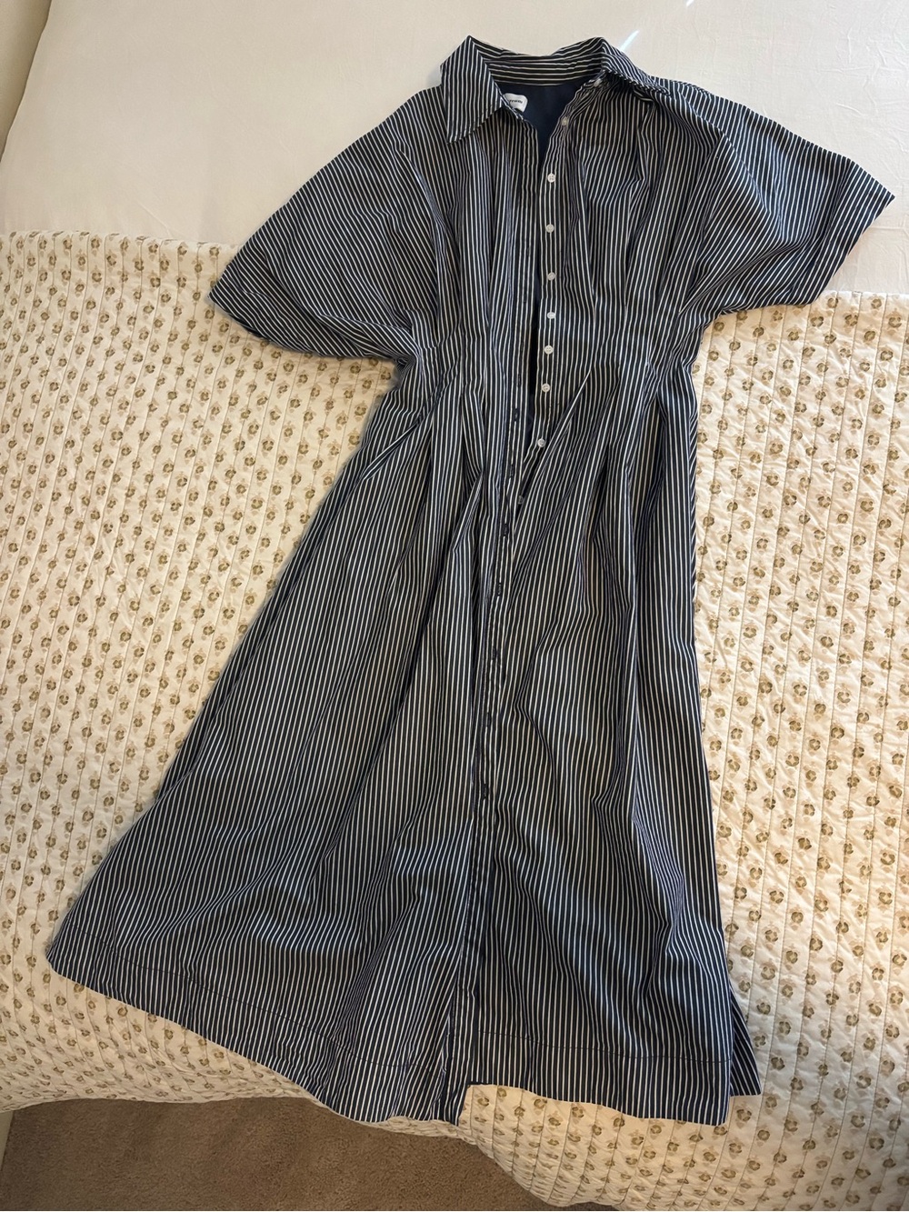 Striped Button-Front Midi Shirt Dress